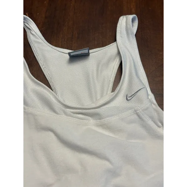 Nike Tank Top Womens L White Built-in Bra Mesh Racerback Nike Fit 0243 - Image 2