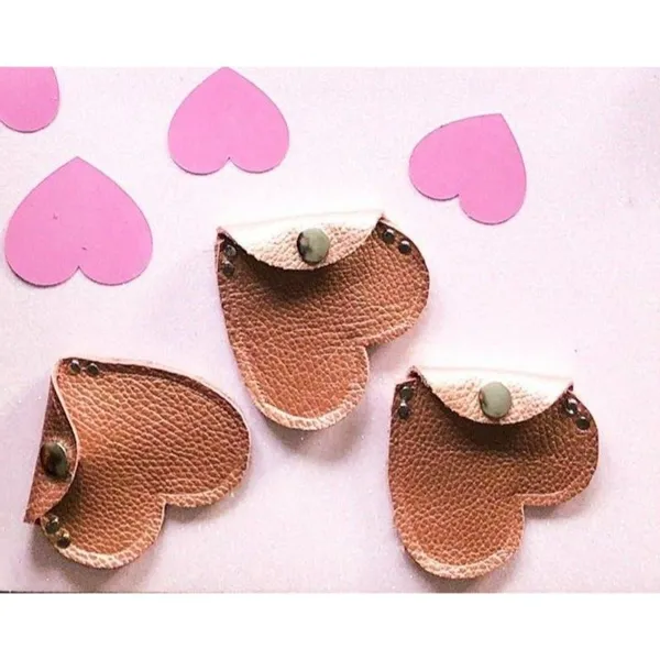 Handmade Pink Leather Heart Pouch | Coin purse with Snap - Image 3