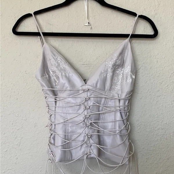 HOUSE OF CB 'Antonella'‎ Off White Vegan Leather Corset NWOT sise L - Image 5