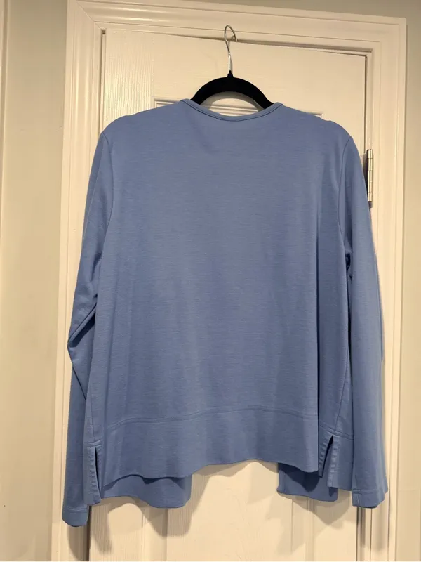 L.L.Bean Size L Blue Open Front Cardigan Supima Cotton Pima Knit Long Sleeve Top - Image 6
