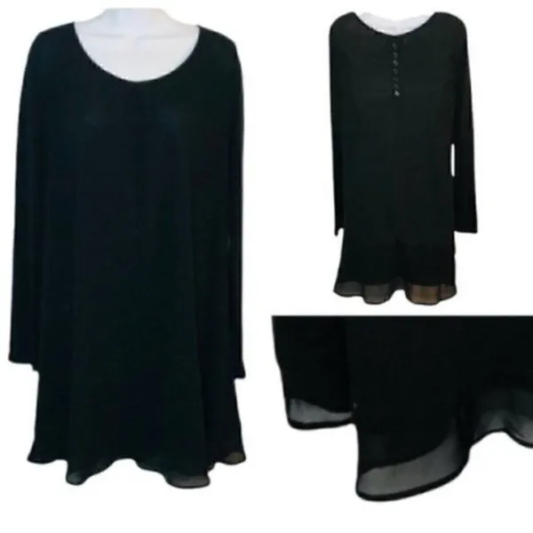 Ya Los Angeles Sweater Swing Button Dress Black M - Image 2
