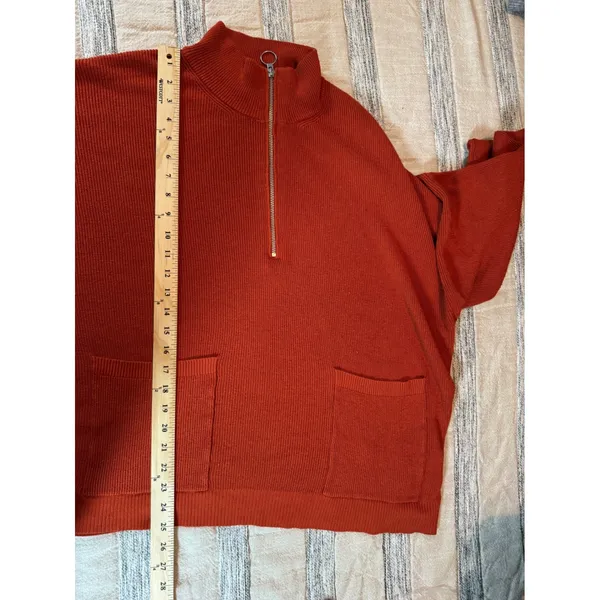 Free Assembly Womens XXL Rust Red Ribbed Quarter Zip Sweater Front Pockets - Image 5