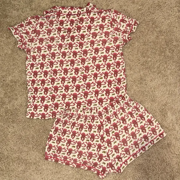 Roller Rabbit Pink Monkey Polo Pajama Short Sleeve Shirt and Shorts Set size Smal - Image 5