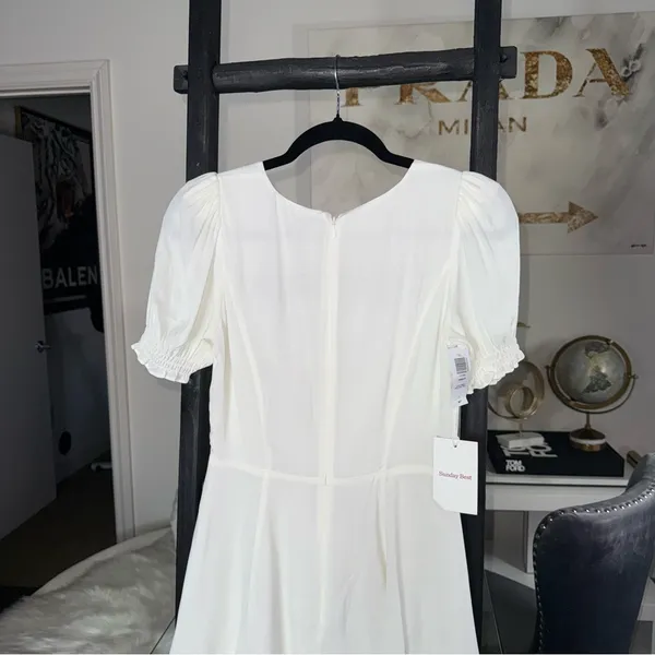 Aritzia Sunday Best 4 Tinsley Sweetheart Mini Dress White Puff Sleeve Fit Flare - Image 12