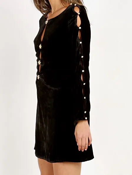 For Love & Lemons Beatrix Velvet Embellished cut out black Dress size Medium - Image 2