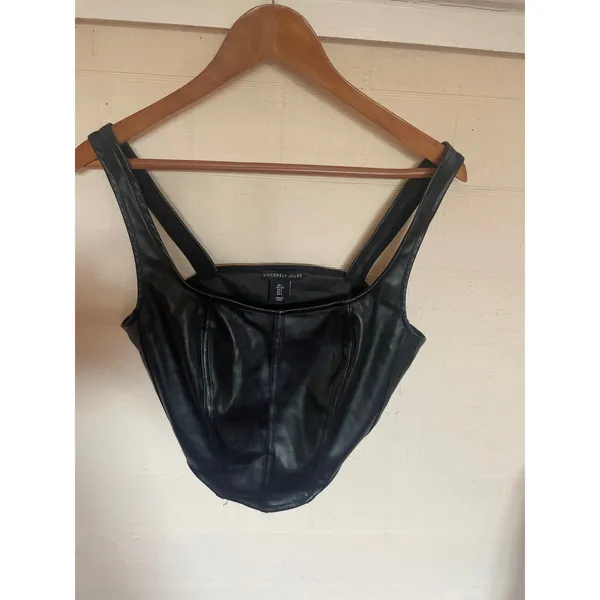 SINCERELY JULES Faux Leather Corset Top GOTH LOLITA Large L Bustier Black - Image 3