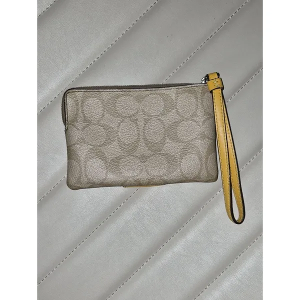 Coach Signature Canvas Wristlet with Yellow Leather Trim - Image 4