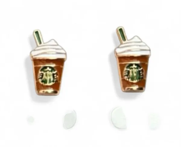 Mini Starbucks Frappuccino Earrings Gold - Image 4