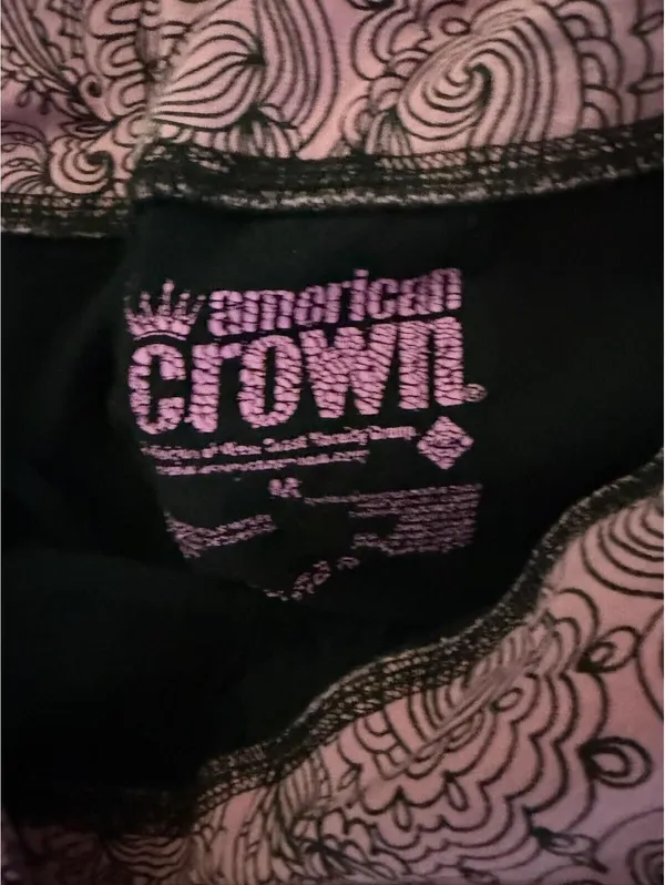 Vintage Y2K Pink Black Fold Over Leggings M Hand Painted - Image 2