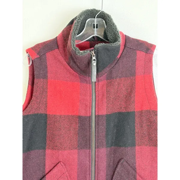 Woolrich Buffalo Plaid Wool Blend Zip Vest Red Black Women's L - Image 3