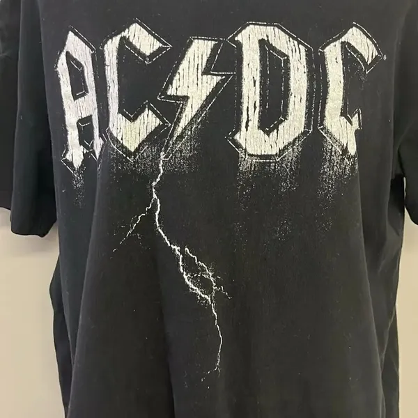 AC/DC Cotton:On Black Relaxed Boyfriend T-Shirt Distressed Goth Grunge Small - Image 5