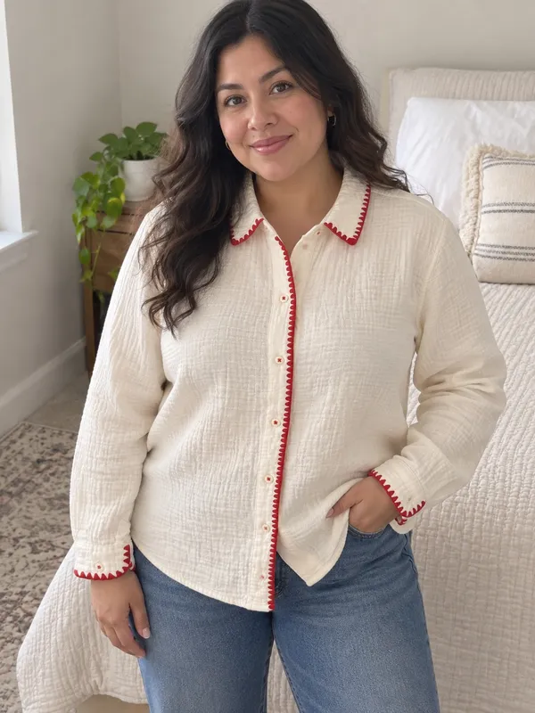 Universal Thread Women’s Cream Gauze Button-Down Shirt – Size L - Image 2