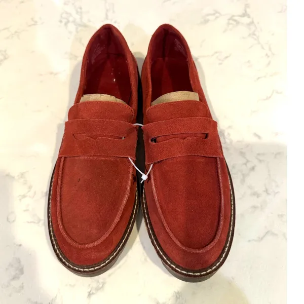 Anne Klein Emmylou Lug Sole Loafers suede maroon size 7 office everyday casual - Image 2