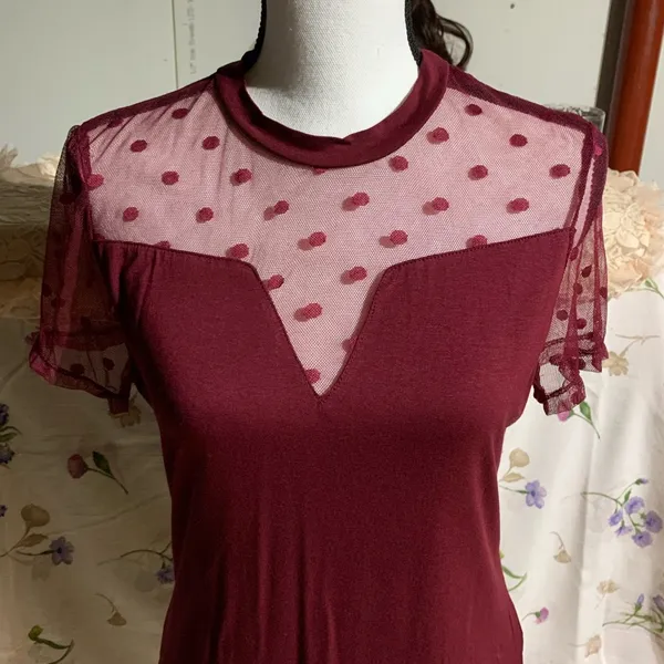 Shein Burgundy Mock Neck Blouse - Image 2