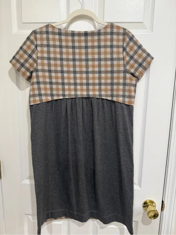 J. Jill Autumn Plaid Knit Shift Dress with Contrast‎ Back & Pockets - Image 2