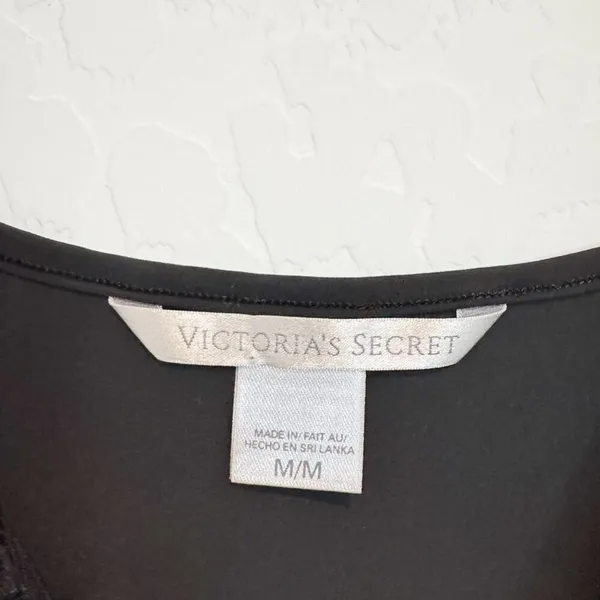 Victorias Secret Slip Dress Size M‎ Black Satin Lace Slit Mini Lingerie Coquette - Image 5