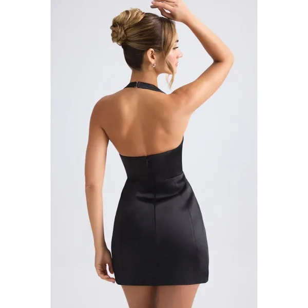 Oh Polly Harmonia Halterneck Structured Tulip Mini Dress in Black Size 2 New CLM - Image 2