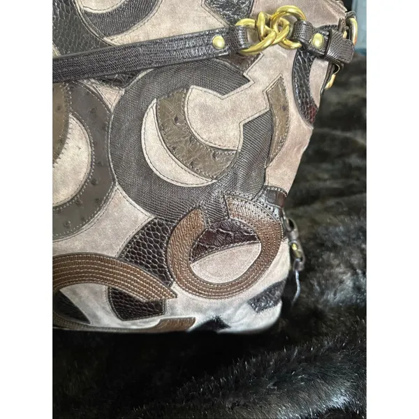 Coach Brooke Inlaid C Leather Suede Large Hobo Shoulder Bag 14340 15x13 - Image 4