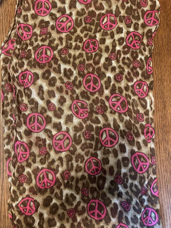 Justice Y2K Leopard Scarf with Peace Signs - Image 4