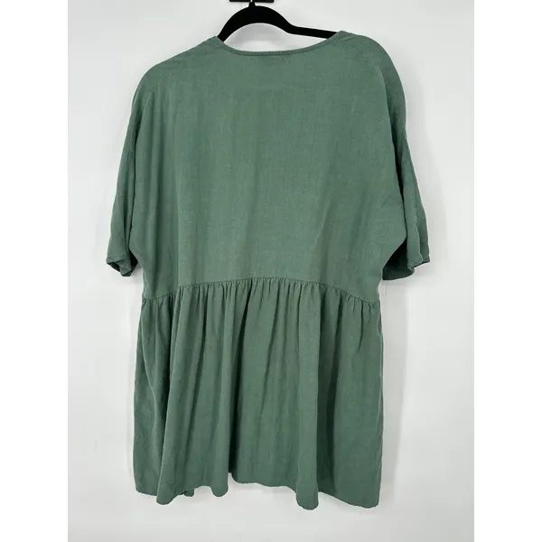 Vestique Babydoll Dress S Green Short Sleeve Button Front Pockets‎ Casual Boho - Image 4