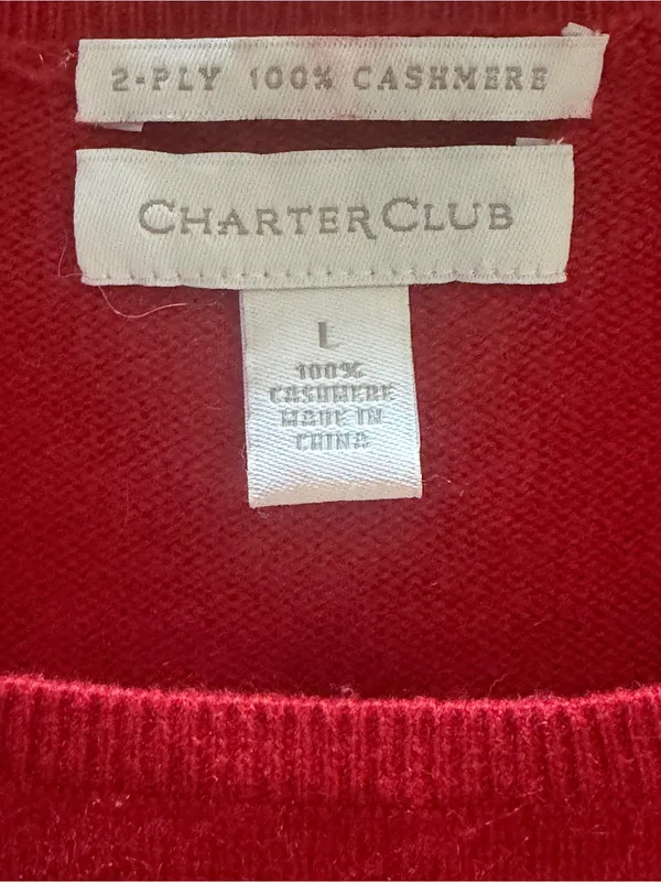 Charter Club Red Crewneck Cashmere Sweater Preppy Holiday Valentines Christmas L - Image 4
