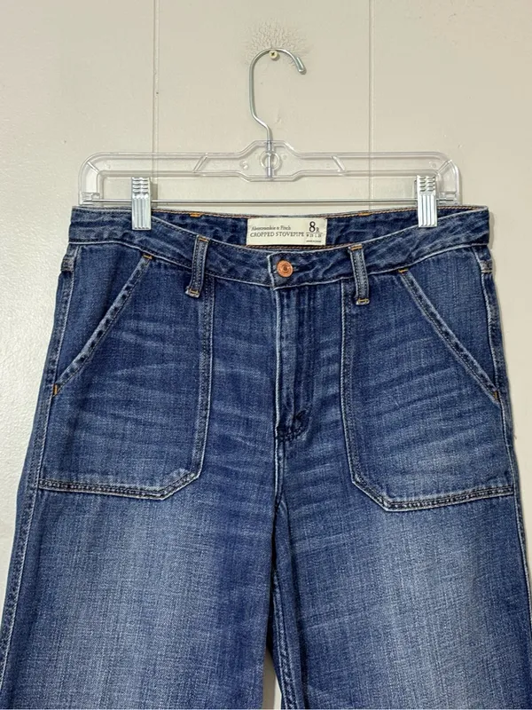Abercrombie & Fitch Cropped Stovepipe Jeans Size 8R Wide Leg Raw Hem - Image 3
