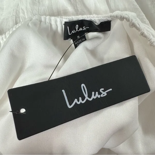 Lulus Sunny Day Feeling Tiered Puff Short Sleeve Mini Dress White Small NEW - Image 10