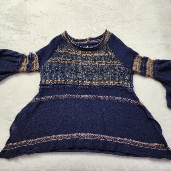 Free People Women's Navy Blue Craft Time Boho Sweater Size XS - Image 2