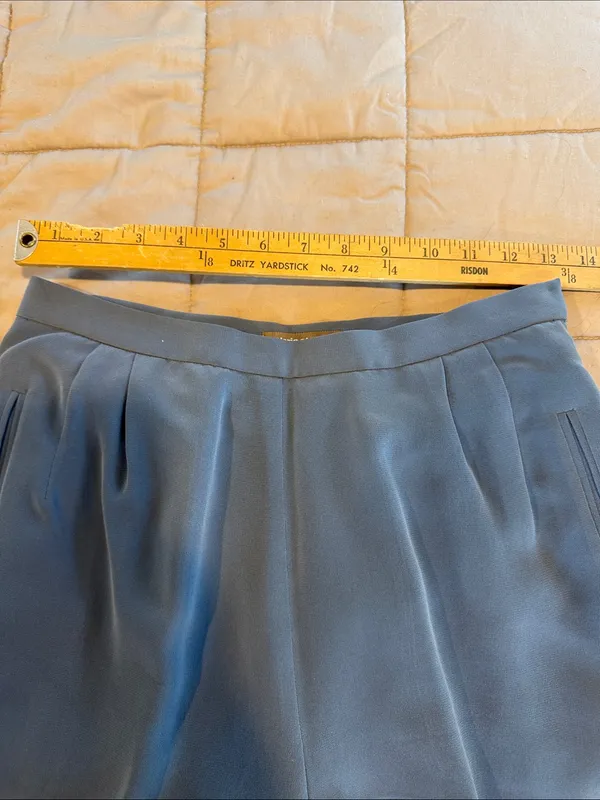 Valerie Stevens 100% Silk Pants Blue Wide Leg High Rise Pleated Vintage petite 6 - Image 4