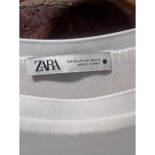 Zara White Pleated Balloon Sleeve Blouse Minimalist Romantic XS - Image 4