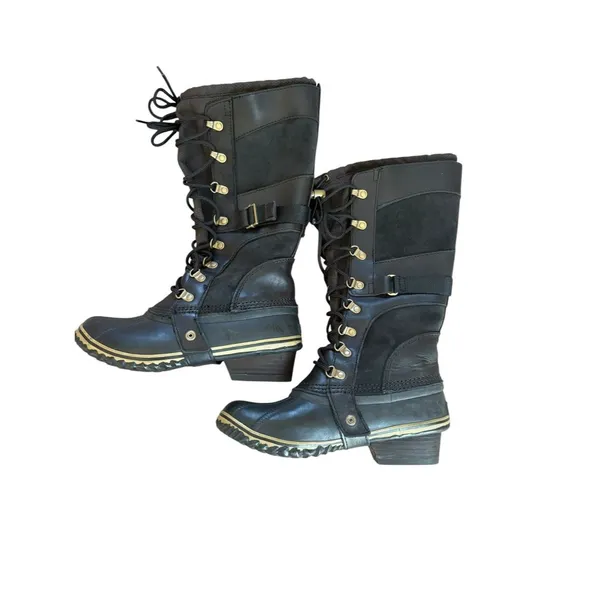 Sorel Conquest Carly Boots Womens 8 Black Suede Leather Waterproof Tall Riding - Image 7