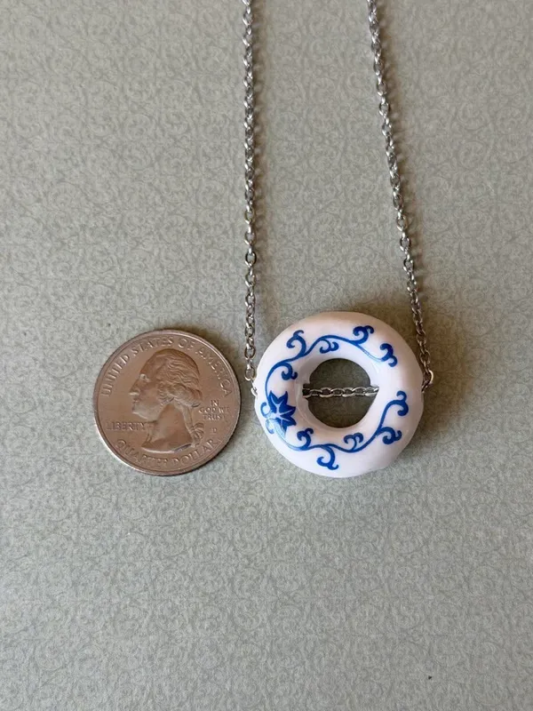 Handmade round donut ceramic bead unique boho fairy simple necklace💙 - Image 5