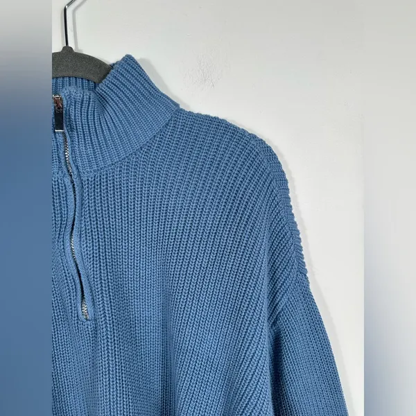 Edikted Sweater Women’s Medium Blue Cropped‎ Ribbed Quarter Zip Pullover - Image 6