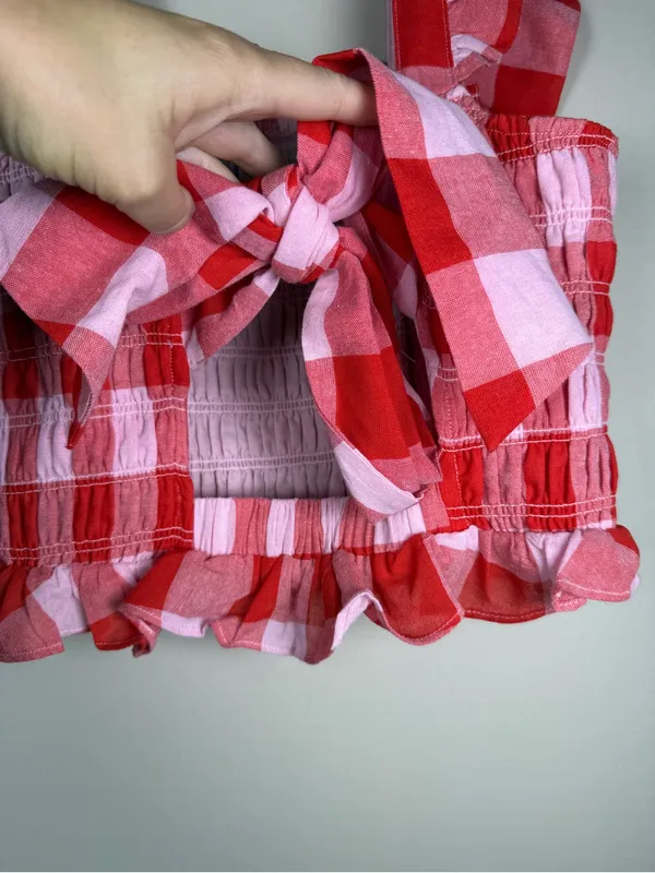 English Factory Gingham Smocked Ruffle Crop Top sz M - Image 9