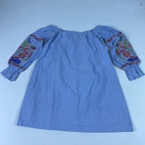Ellison Dress Womens Large Blue Off Shoulder Embroidered Chambray Boho Floral - Image 10