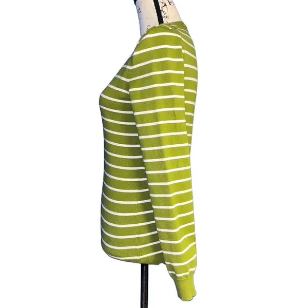 Tommy Hilfiger‎ lime & white striped v-neck sweater small - Image 3