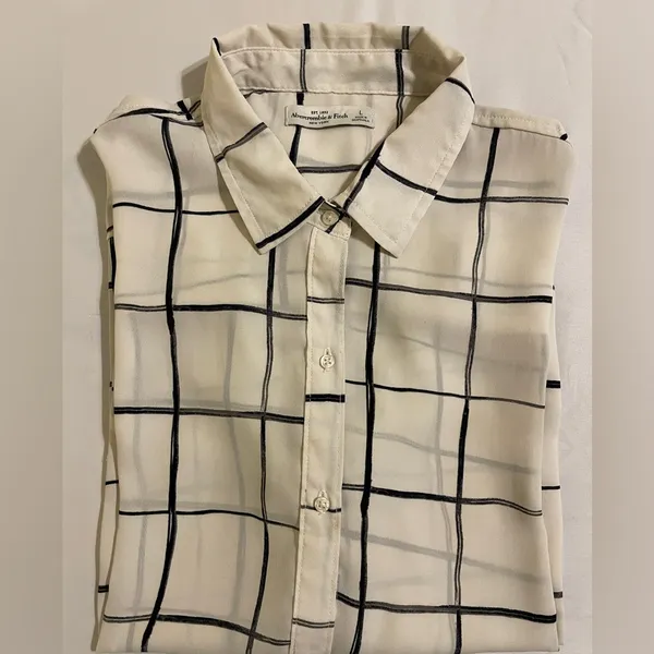 Abercrombie & Fitch off white women's button-down chiffon shirt dress size Larg - Image 4