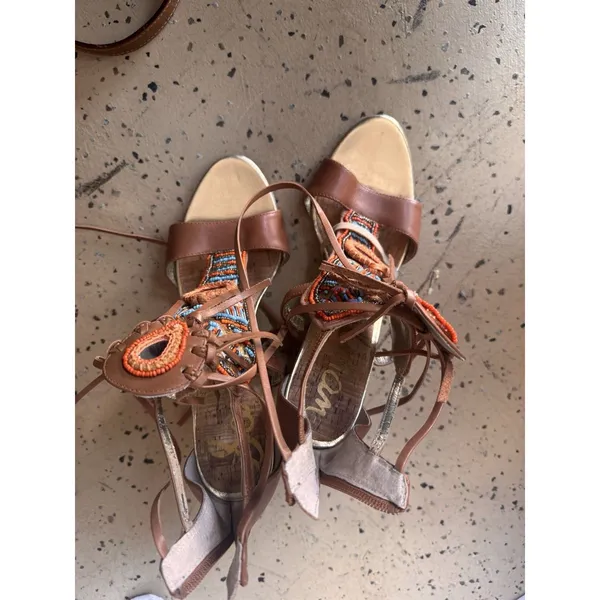 Sam Edelman Yvette Strappy Leather Suede Sandals Stacked Heel Sz 9.5 Boho Tribal - Image 2