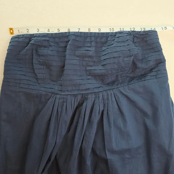 J. Crew Navy Blue Cotton Strapless Eyelet Hem Mini Dress Smocked Back Large‎ - Image 6