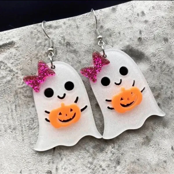 Boutique Halloween Ghost Earrings with Sparkling Pumpkin & Bows - Image 8