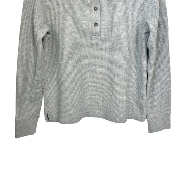 Lands’ End Womens Sz XS (2-4) Gray Waffle Knit Long Sleeve Henley Shirt Top - Image 3