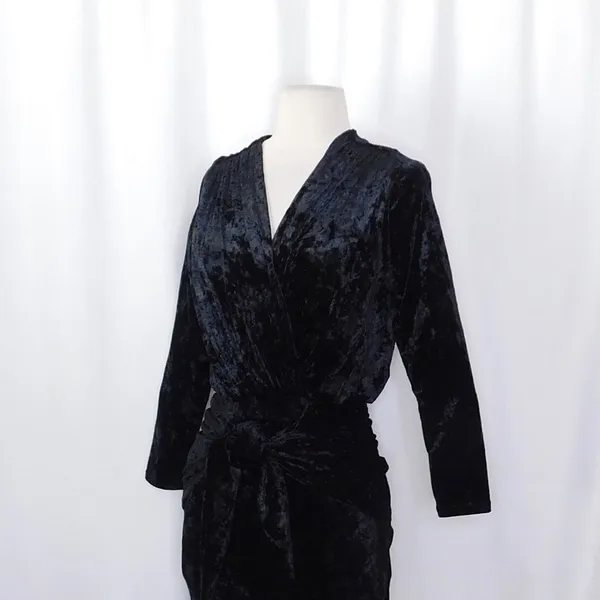 MISA Los Angeles Ophelie Black Crushed Velvet Tie Front Mini Dress Stretch Small - Image 6