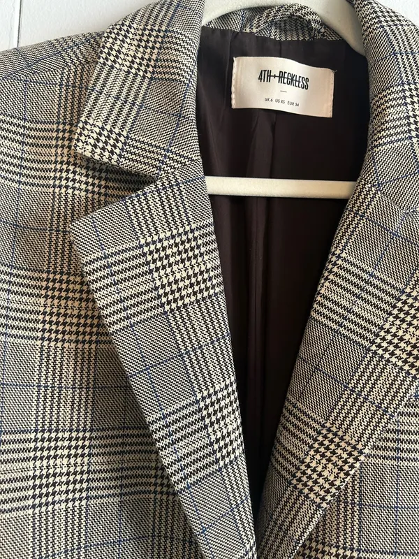 4th & Reckless Brita Tailored Single Breasted Blazer Grey Check - Image 2