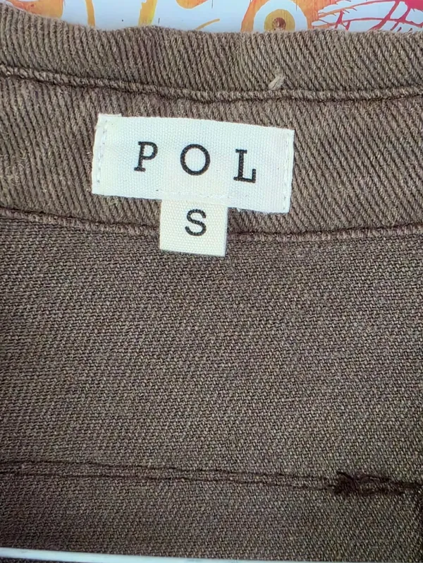 POL Cable Knit Sleeve Shacket Chocolate & Cream Small - Image 7