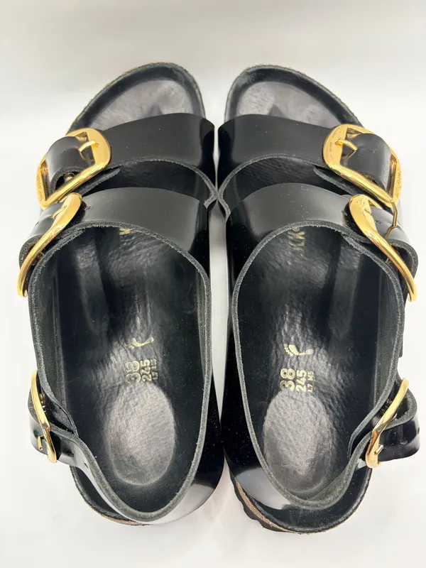 Birkenstock Milano Big Buckle Black Patent Leather Gold Quiet Luxury Sandals 38 US 7-7.5 - Image 5