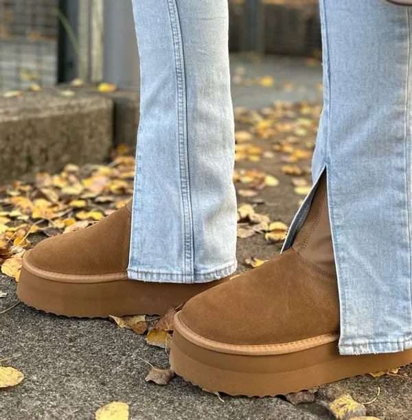 Dream Paris Platform Suede FuzzyChic Sock-Top Boots - Image 2
