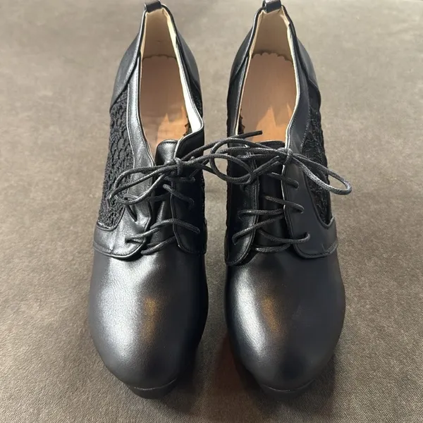 Women’s Black High Heel Lace Up Booties with Lace Detail EU40 Size 9/9.5 US NEW - Image 7