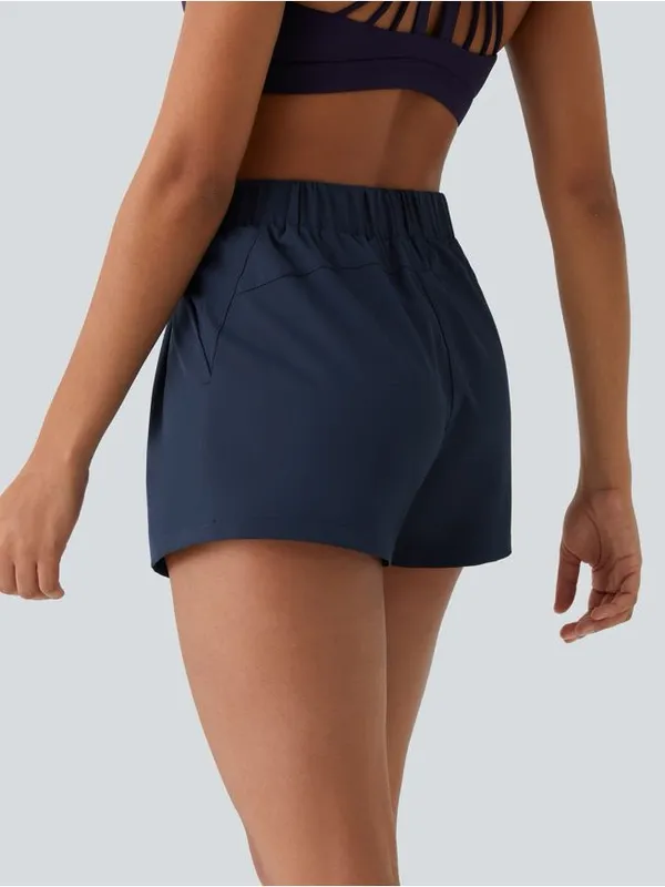 Halara 10HBB.- High Waisted Elastic Waistband Drawstring Pleated Yoga Shorts 3". - Image 3