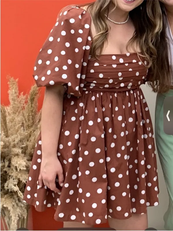 Abercrombie & Fitch Rust Polka Dot Puff-Sleeve Mini Dress - Image 2
