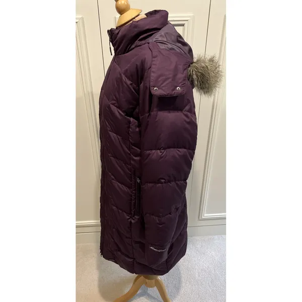 Eddie Bauer Quilted Down Puffer Parka Jacket Purple Long Faux Fur Hood EB650 - Image 5